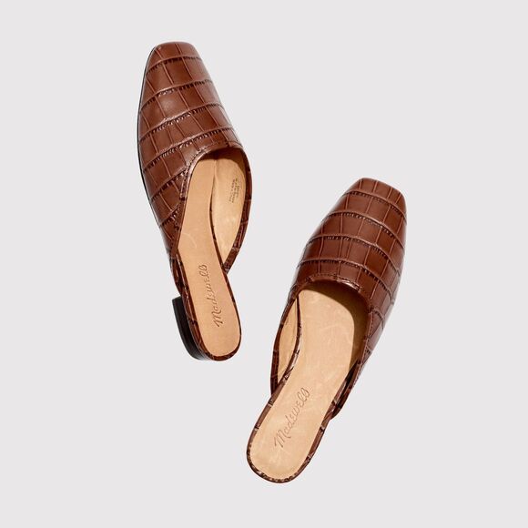 Madewell Shoes - Madewell Womens Mules Brown The Adelia Leather Embossed Croc Slip On Flat US 9.5